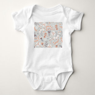 Pastel Grey Orange Floral: Vintage Elegance Baby Bodysuit