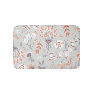 Pastel Grey Orange Floral: Vintage Elegance Bath Mat