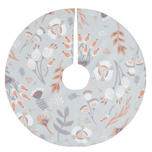 Pastel Grey Orange Floral: Vintage Elegance Brushed Polyester Tree Skirt