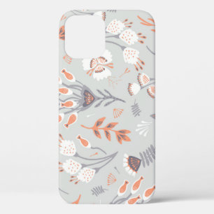 Pastel Grey Orange Floral: Vintage Elegance iPhone 12 Case