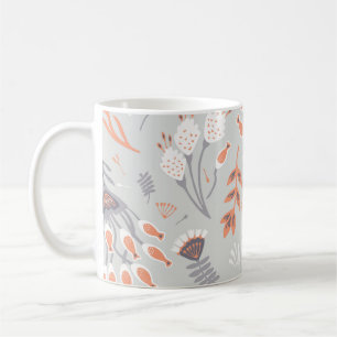 Pastel Grey Orange Floral: Vintage Elegance Coffee Mug
