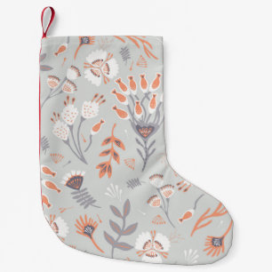 Pastel Grey Orange Floral: Vintage Elegance Small Christmas Stocking