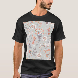 Pastel Grey Orange Floral: Vintage Elegance T-Shirt