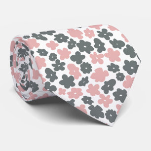 Pastel Grey Pink Floral Neck Tie