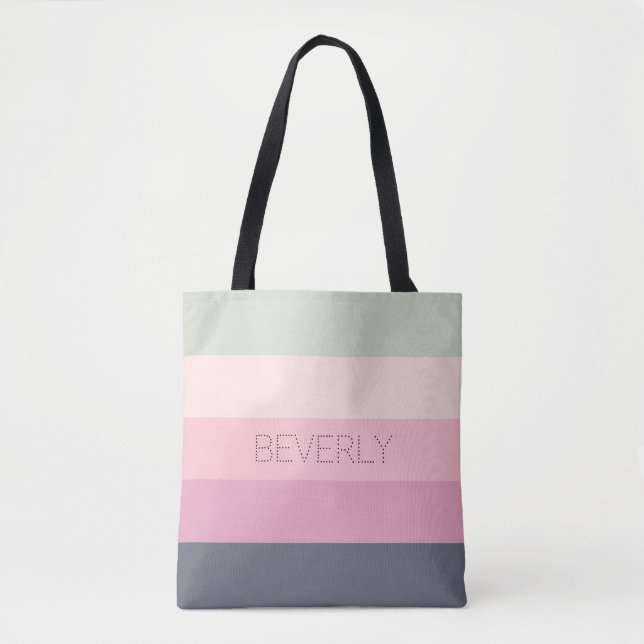 Pastel Grey Pink Green 5 Colours Name Personalised Tote Bag (Front)
