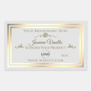 Pastel Grey Product Label with Gold Frame and Logo
