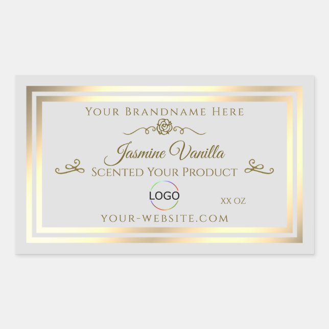 Pastel Grey Product Label with Gold Frame and Logo (Front)