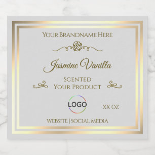Pastel Grey Product Label with Gold Frame and Logo