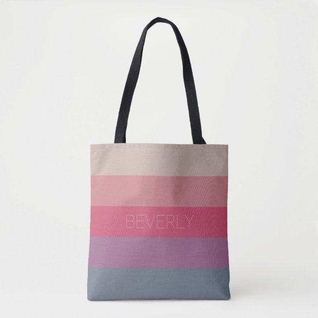 Pastel Grey Purple Pink 5 Colours Name Personalise Tote Bag (Front)