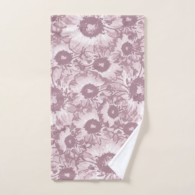 Pastel Grey Rose Pink Floral Pattern Hand Towel (Hand Towel)