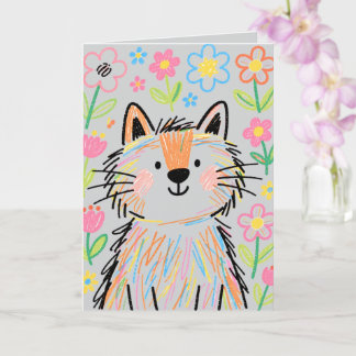 Pastel Grey Scribble Cat Greetings Card