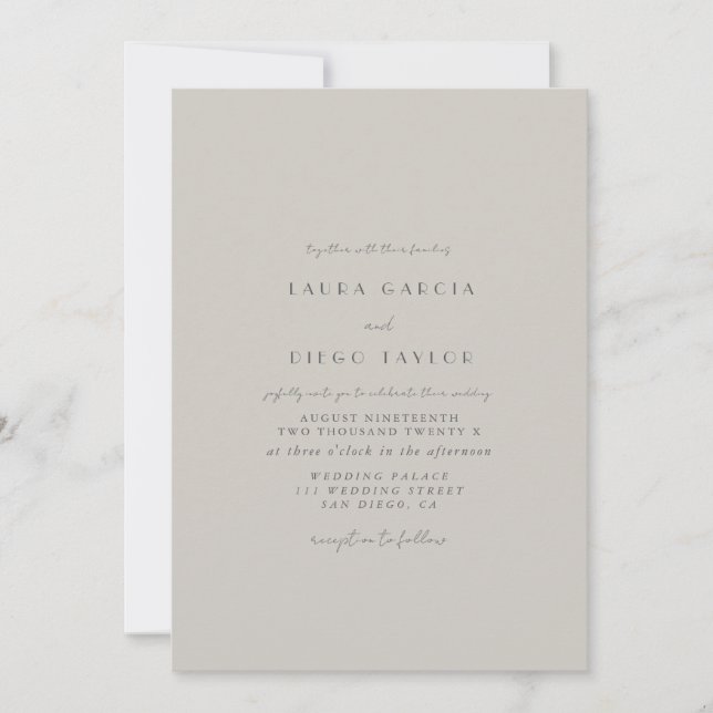 Pastel Grey Script Wedding Invitation (Front)