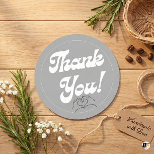 Pastel Grey White Cute Groovy Aesthetic Thank You Classic Round Sticker
