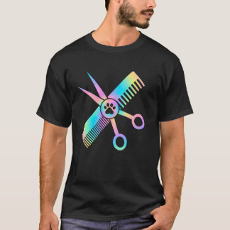 Pastel Groomer Rainbow Grooming Paw Print Cute Fur T-Shirt