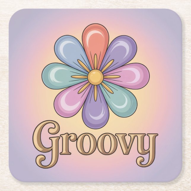 Pastel Groovy Flower Lavender Coaster Set (Front)