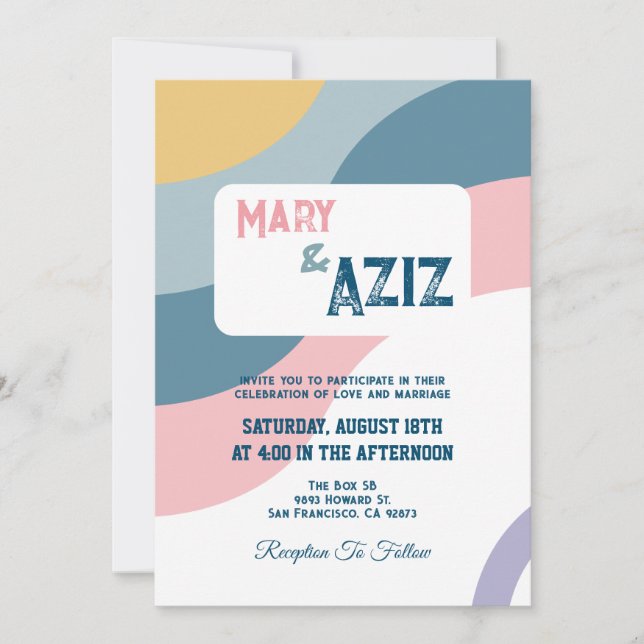 Pastel Groovy Retro 70s Floral Wedding Invitation  (Front)