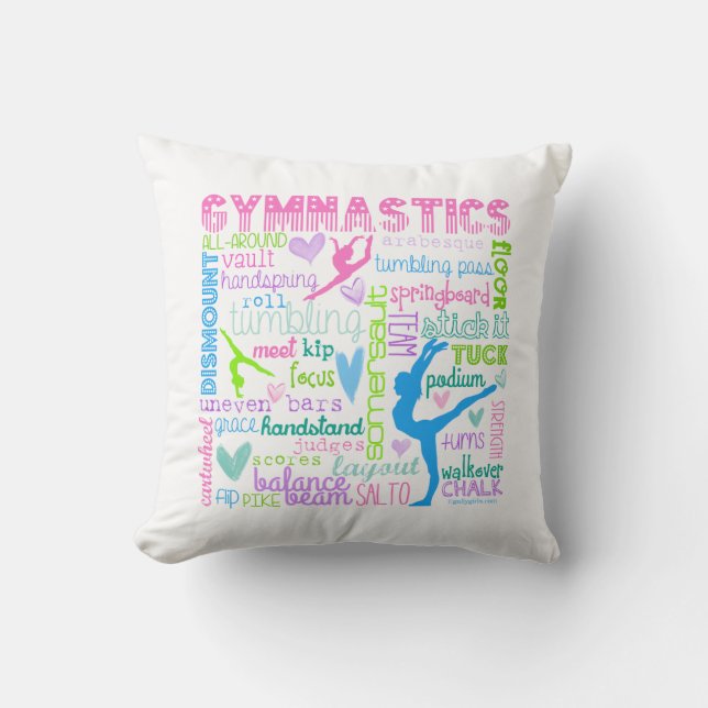 Pastel Gymnastics Words Typography Cushion (Front)