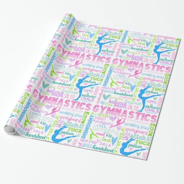 Pastel Gymnastics Words Typography Wrapping Paper (Unrolled)