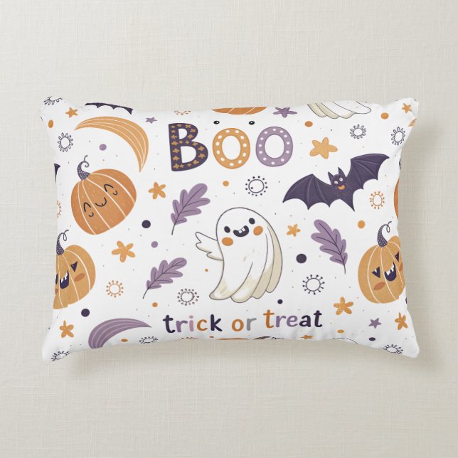 Pastel Halloween Accent Pillow – Cute Ghosts & Pum (Front)