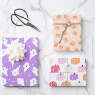 Pastel Halloween Baby Ghosts Pumpkins Lavender Wrapping Paper Sheet