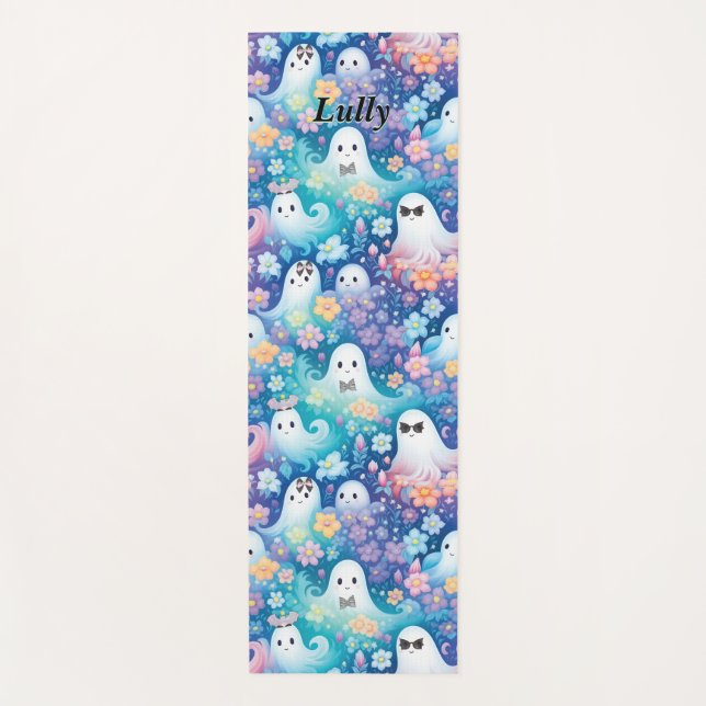 Pastel Halloween Cute Ghost Retro Floral Girly Yoga Mat (Front)