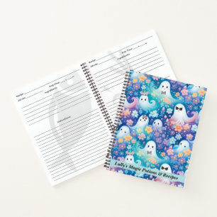 Pastel Halloween Cute Ghost Retro Floral  Notebook