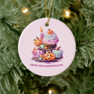 Pastel Halloween Delights – Enchanting Pastel Cake Ceramic Tree Decoration