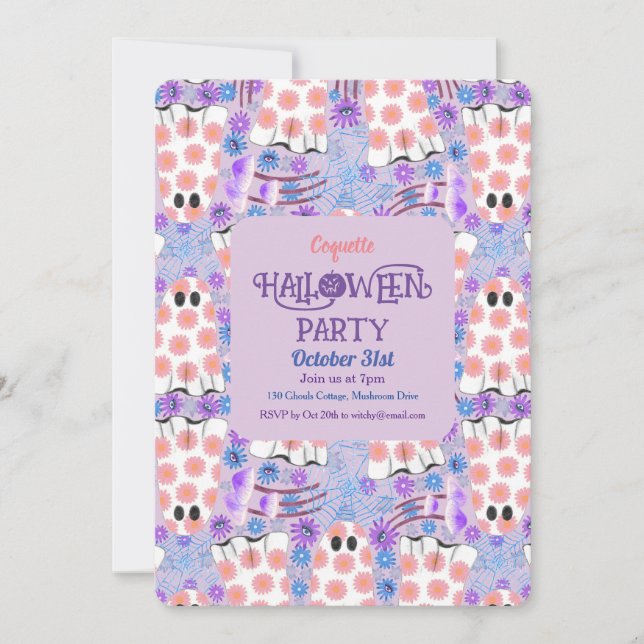 Pastel Halloween Floral Ghosts Invitation (Front)