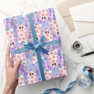 Pastel Halloween Floral Ghosts Wrapping Paper