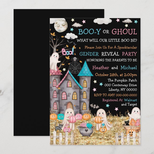 Pastel Halloween Gender Reveal Baby Shower Invitation (Front/Back)
