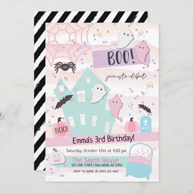 Pastel Halloween Party Kids Birthday Invitation (Front/Back)