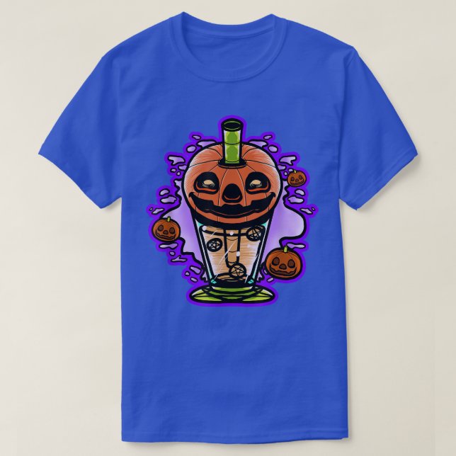 Pastel Halloween Pumpkin Squash Boba Bubble Tea Ha T-Shirt (Design Front)