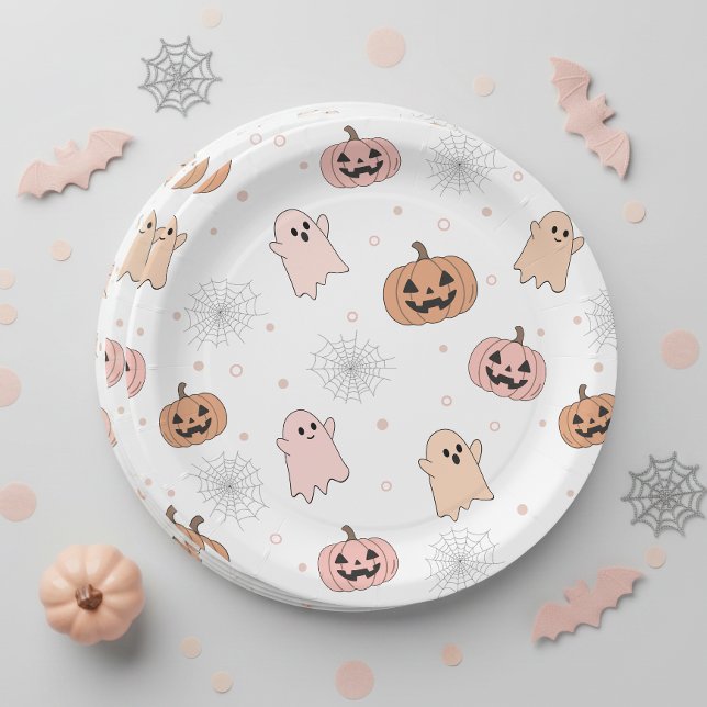 Pastel Halloween Pumpkins Ghosts Pattern ID1326 Paper Plate (Creator Uploaded)