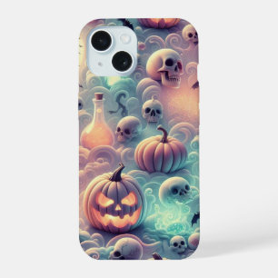 Pastel Halloween Pumpkins, Potions, and Skulls in iPhone 15 Case