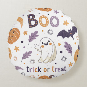 Pastel Halloween Round Pillow – Boo & Ghosts