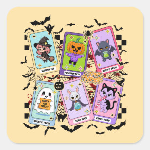 Pastel Halloween Tarot Cards Kawaii Ghost Style Square Sticker