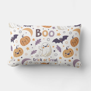 Pastel Halloween Throw Pillow – Cute Ghosts & Pump