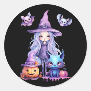 Pastel Halloween Witch Cat Pumpkin Pastelcore Classic Round Sticker