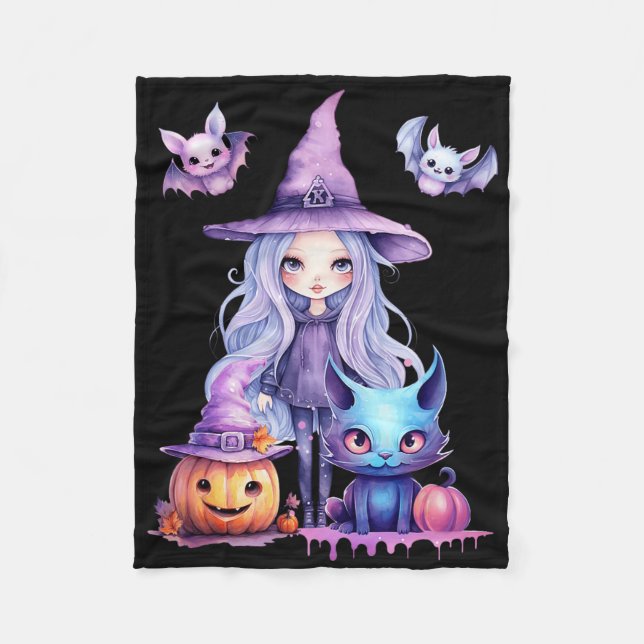 Pastel Halloween Witch Cat Pumpkin Pastelcore  Fleece Blanket (Front)