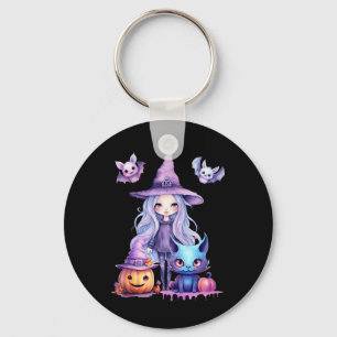 Pastel Halloween Witch Cat Pumpkin Pastelcore Key Ring