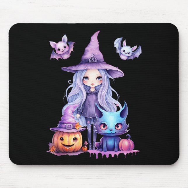 Pastel Halloween Witch Cat Pumpkin Pastelcore   Mouse Mat (Front)