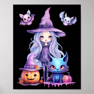 Pastel Halloween Witch Cat Pumpkin Pastelcore Poster