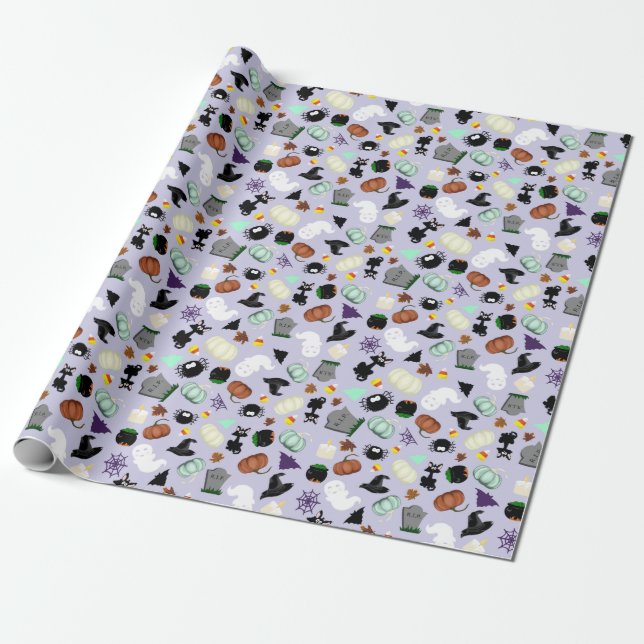 Pastel Halloween Wrapping Paper (Unrolled)