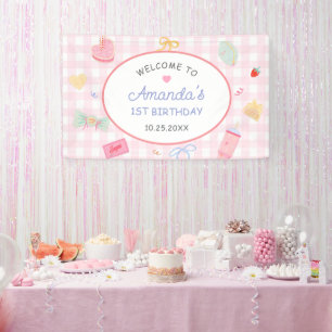 Pastel Hand Drawn Pretty Girl Birthday Party Banner