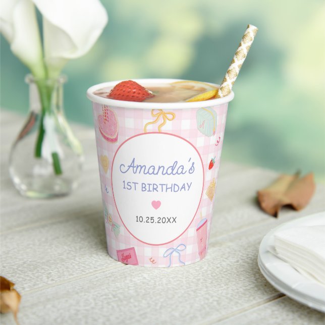 Pastel Hand Drawn Pretty Girl Birthday Party Paper Cups (Insitu)