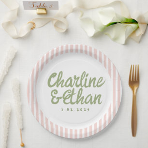 Pastel Handwriting Retro Wedding  Paper Plates