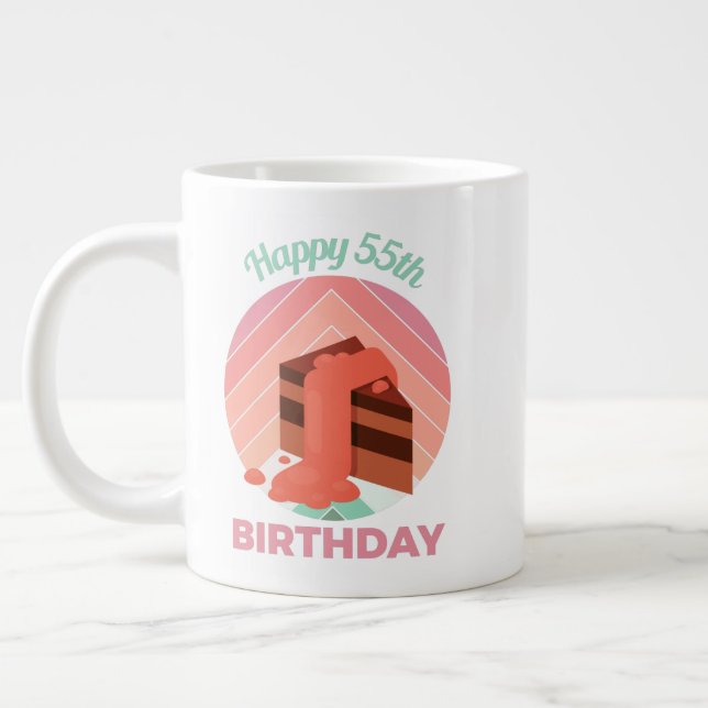 Pastel Happy 55th Birthday Party Cake Piece Large Coffee Mug (Left)
