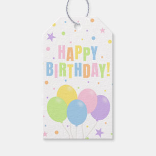 Pastel Happy Birthday Balloons Confetti Gift Tags