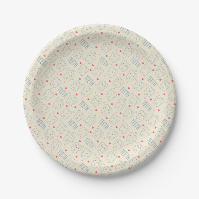 Pastel Happy Teeth Pattern Paper Plate (Front)