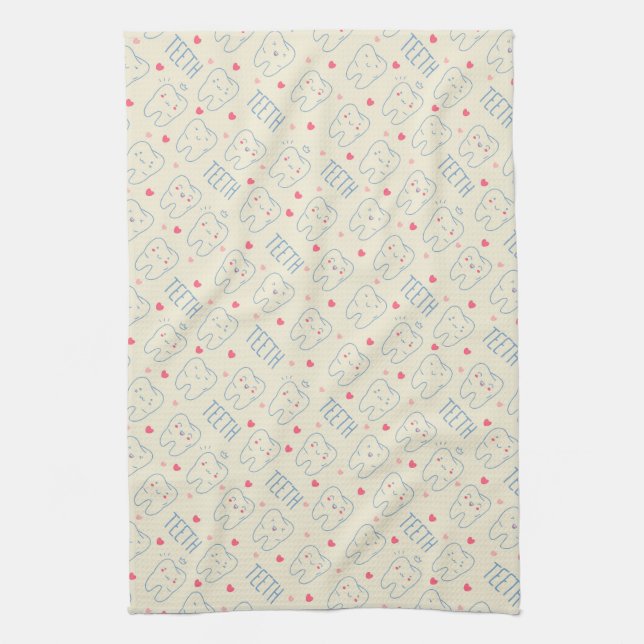 Pastel Happy Teeth Pattern Tea Towel (Vertical)